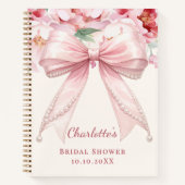 Carnet Guest book Bridal Shower pink bow florals pearls (Devant)