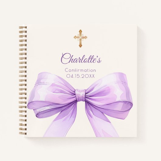 Carnet Guest book Confirmation lavender bow cream (Devant)