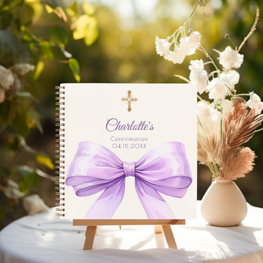 Carnet Guest book Confirmation lavender bow cream