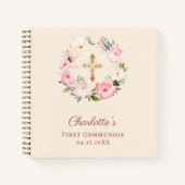 Carnet Guest book First Communion ivory blush pink floral (Devant)