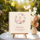 Carnet Guest book First Communion ivory blush pink floral