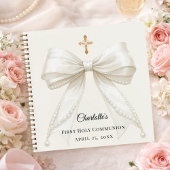 Carnet Guest book First Communion ivory bow pearls