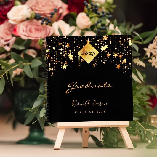 Carnet Guest Book Graduation 2025 diplômé en or noir