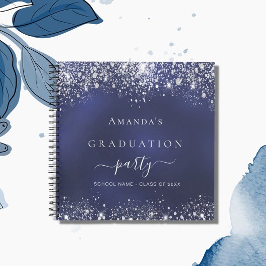 Carnet Guest book graduation navy blue silver glitter