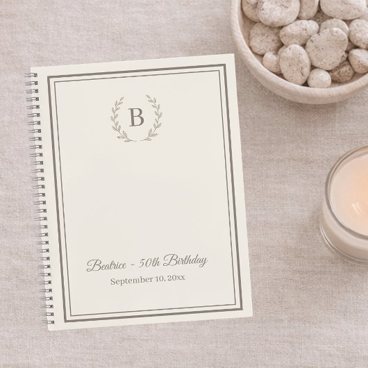 Carnet Guest Book ivory taupe Monogram Birthday