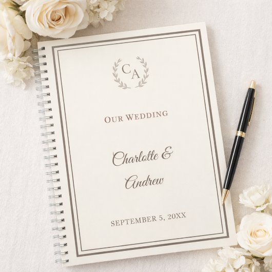 Carnet Guest Book ivory taupe monogrammed wedding