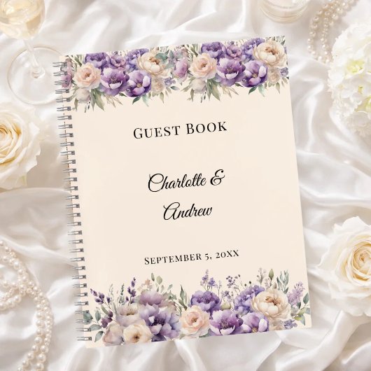 Carnet Guest Book lavender champagne floral wedding