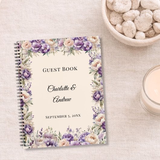 Carnet Guest Book lavender champagne floral wedding