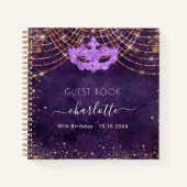 Carnet Guest book masquerade purple rose gold birthday (Devant)