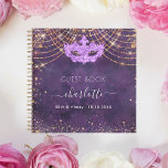 Carnet Guest book masquerade purple rose gold birthday<br><div class="desc">A guest book for a feminine and glamorous 50th (or any age),  masquerade themed birthday party. A stylish deep purple background with rose gold faux glitter dust and a masquerade mask. Add your name,  texte Can be used both as a guest book or planning the party.</div>