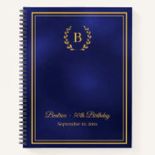 Carnet Guest Book navy blue gold Monogram wreath Birthday (Devant)