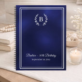 Carnet Guest Book navy blue Monogram wreath Birthday