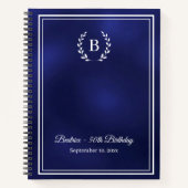 Carnet Guest Book navy blue Monogram wreath Birthday (Devant)
