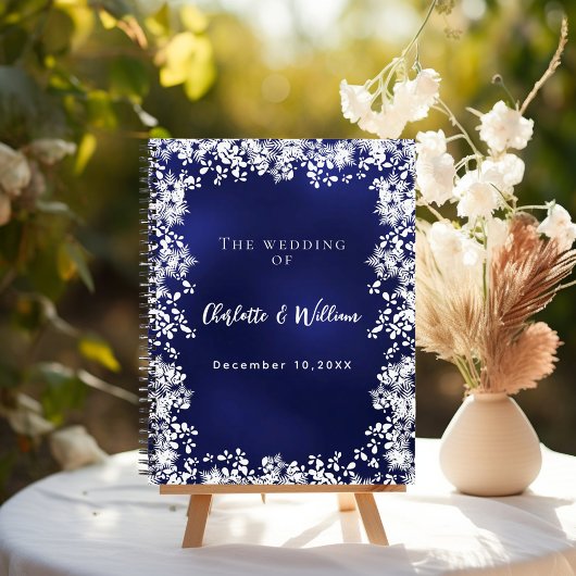 Carnet Guest book navy blue snowflakes wedding