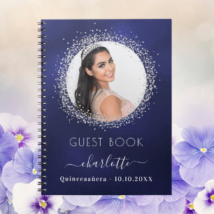 Carnet Guest book Quinceanera navy blue silver photo