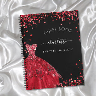 Carnet Guest book Sweet 16 black red glitter dress