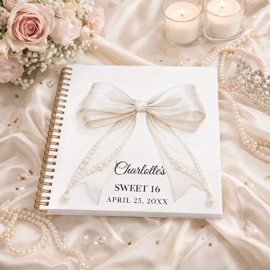Carnet Guest book Sweet 16 bow ivory white pearls