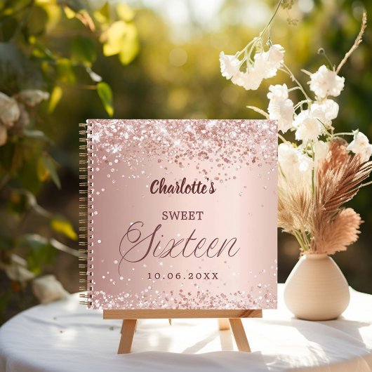 Carnet Guest book Sweet 16 rose gold pink