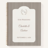 Carnet Guest book wedding Ivory taupe pinstriped modern (Devant)