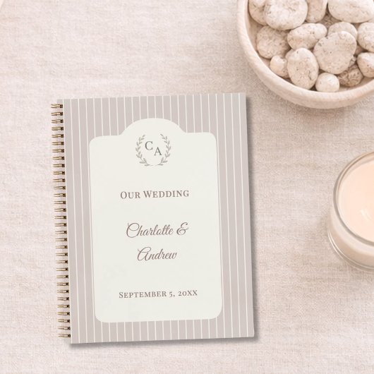 Carnet Guest book wedding Ivory taupe pinstriped modern