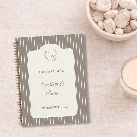 Carnet Guest book wedding Ivory taupe pinstriped modern