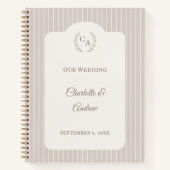 Carnet Guest book wedding Ivory taupe pinstriped modern (Devant)