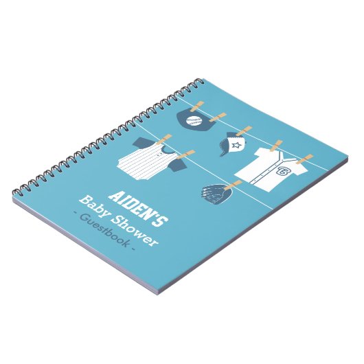 Carnet Guestbook bleu de douche de bébé de base-ball (Côté gauche)