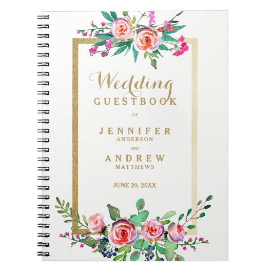 Carnet Guestbook floral de mariage de rose chic élégant (Devant)