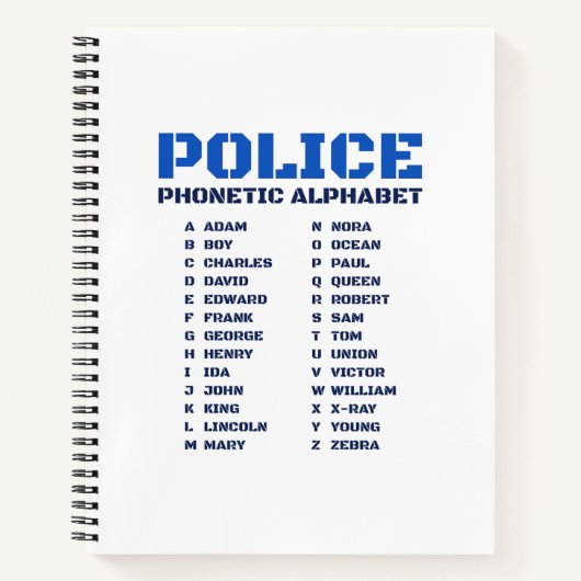 Carnet Guide de l'alphabet phonétique de la police (Devant)
