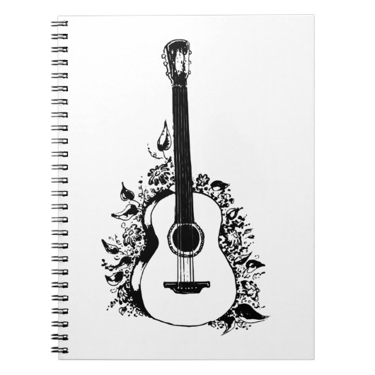 Carnet Guitare acoustique sur un arrière - plan de fleurs (Devant)