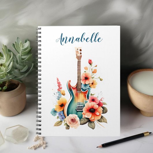 Carnet Guitare Boho avec fleurs florales
