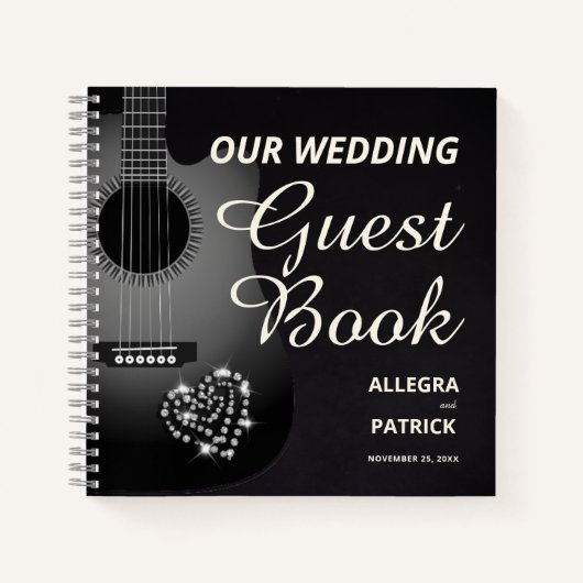 Carnet Guitare Diamond Heart Black Photo Mariage invité (Devant)
