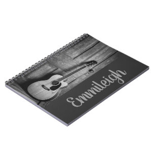 Carnet Guitare rustique noir blanc écriture tendance