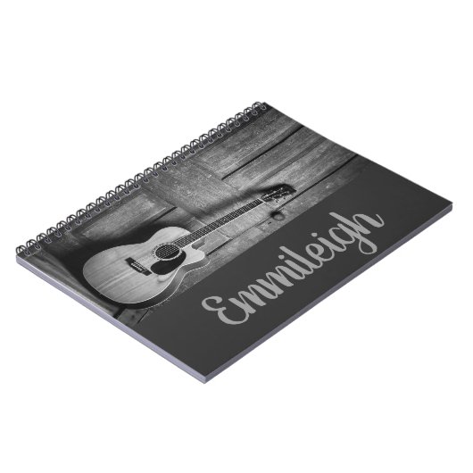 Carnet Guitare rustique noir blanc écriture tendance (Côté gauche)