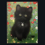 Carnet Gustav Klimt Kitten<br><div class="desc">Carnet avec un chaton Gustav Klimt ! Ce chaton noir porte un collier d'argent et s'assoit dans un champ de fleurs rouges, bleues, blanches et jaunes. Un cadeau merveilleux pour les amateurs d'art amoureux des chats et autrichiens !</div>