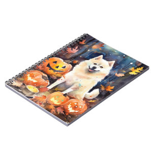 Carnet Halloween Akita Américain Avec La Peur Citrouille