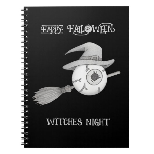 Carnet Halloween balai sorcière et globe oculaire effraya (Devant)