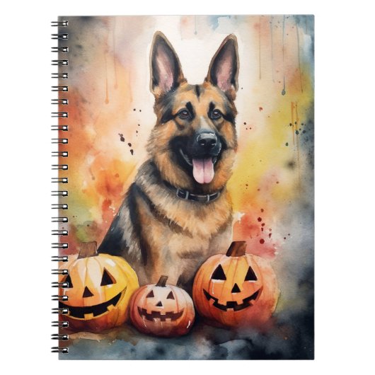 Carnet Halloween berger allemand avec la peur Citrouille (Devant)