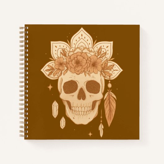 Carnet Halloween Boho floral au crâne (Devant)