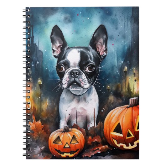 Carnet Halloween Boston Terrier avec la peur Citrouille (Devant)