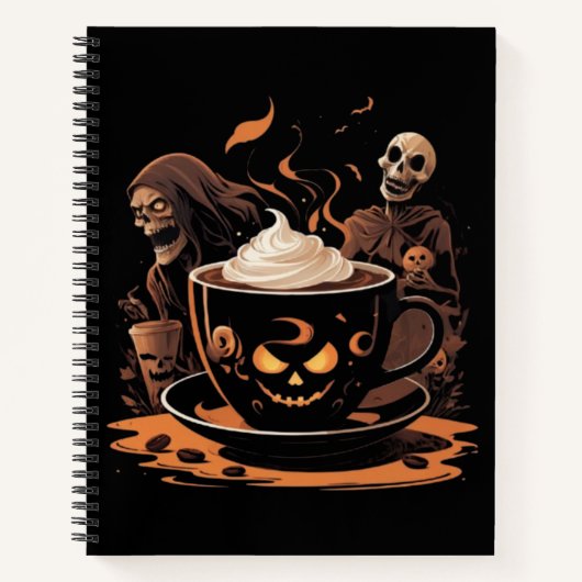Carnet Halloween Coffee Art – Spooky Latte with Skeletons (Devant)