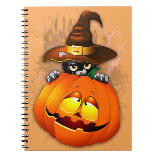 Carnet Halloween Cute Kitty Witch et ami Citrouille (Devant)