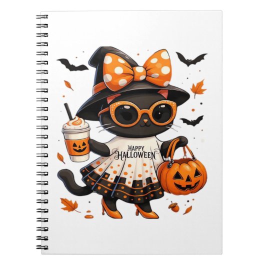 Carnet Halloween Kawaii Chat - Chat de sorcière avec Citr (Devant)