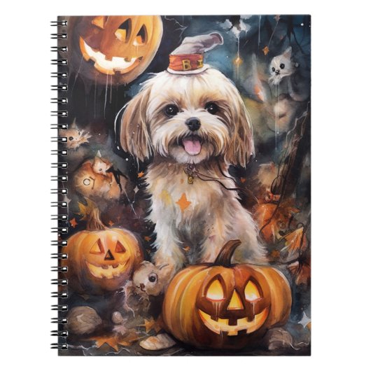 Carnet Halloween Lhassa Apso Avec Peur Citrouille (Devant)