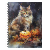 Carnet Halloween Maine Coon Chat Avec Crainte Citrouille (Devant)