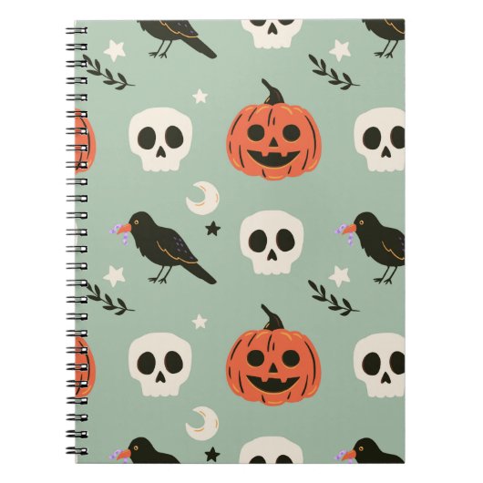 Carnet Halloween motif sans couture avec corbeaux, crânes (Devant)