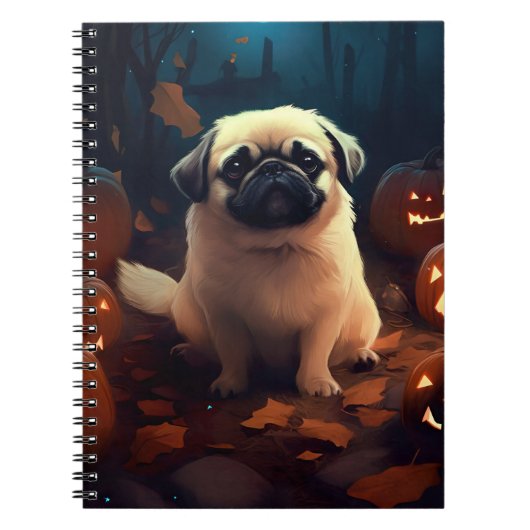 Carnet Halloween Pekingese Avec Peur Citrouille (Devant)
