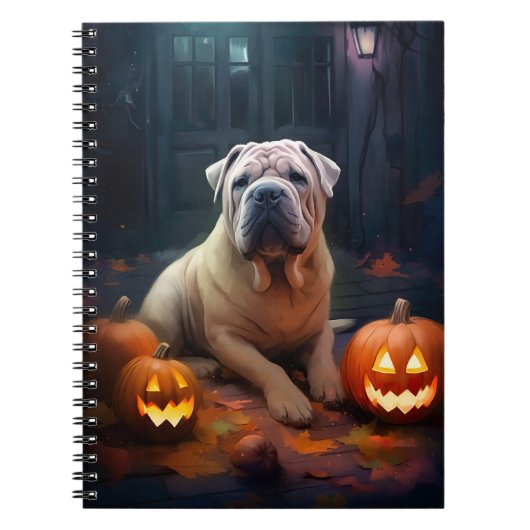 Carnet Halloween Shar Pei Avec La Peur Citrouille (Devant)