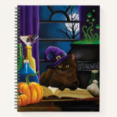 Carnet Halloween sorcière chat violet magie (Devant)