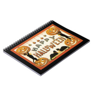 Carnet Halloween vintage, chats noirs avec Jackolanterns